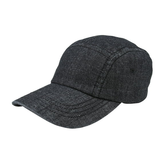 5 Panel Washed Denim Cap - Denim Black