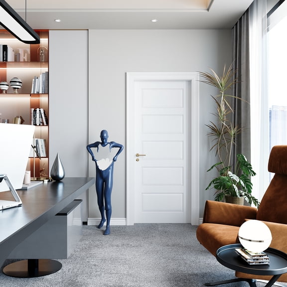 30" x 80" Primed Slab Door 5-Paneled Solid Core Wood Standard Door Without Hardware Kit