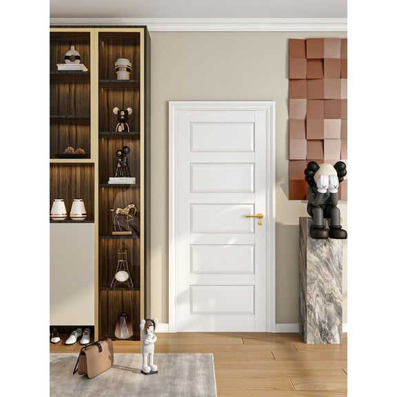 28" x 80" 5 Paneled White Primed Solid Core Wood Slab Door