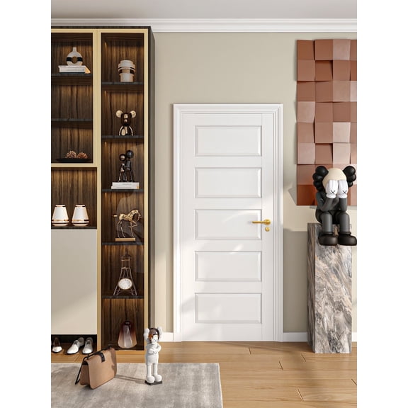 28" x 80" White Primed 5-Panel Shaker Interior Door Slab, Traditional Master Bedroom Kids Room Linen Closet Utility Slab w/o Frame