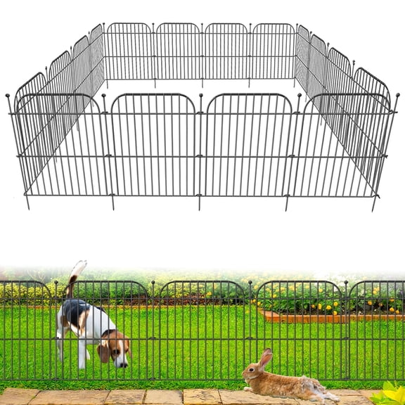 5 Panels No Dig Decorative Garden Fence for Yard, 24 in(H) x 10 ft(L) Rustproof Metal Wire Fence Border with Patio Temporary Ground Stakes, Animal Barrier Fencing for Dog and Small Pets