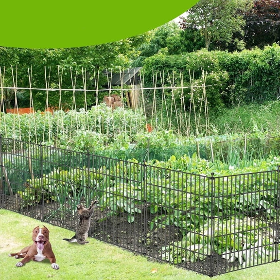 5 Panels No Dig Decorative Outdoor Garden Fence for Yard, 32 in(H) X 11.8 ft(L) Animal Barrier Fencing Metal Wire Panel Border for Dog, Rabbits, and Patio Temporary Ground Stakes