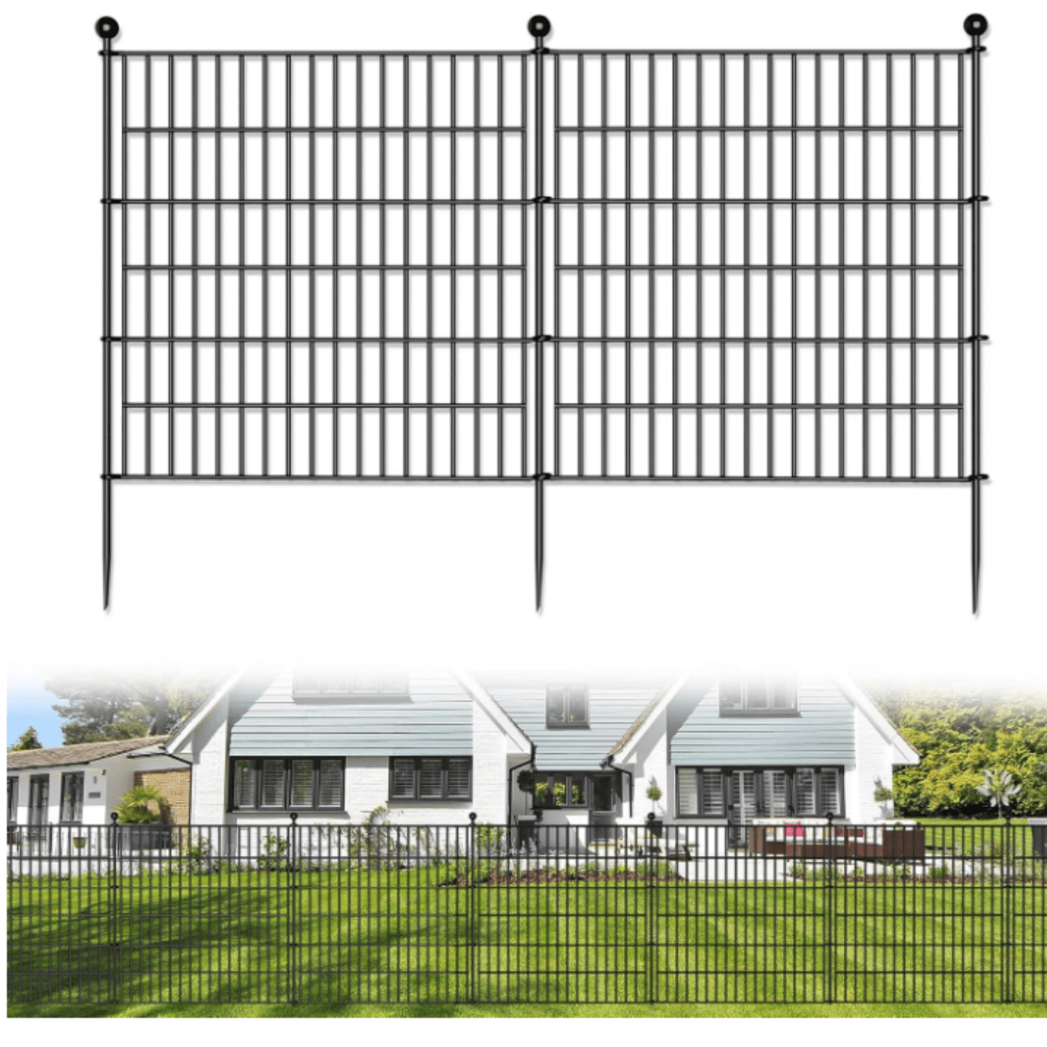 5 Panels No Dig Decorative Outdoor Garden Fence for Yard, 32 in(H) X 11.8 ft(L) Animal Barrier Fencing Rustproof Metal Wire Panel Border for Dog, Rabbits, and Patio Temporary Ground Stakes