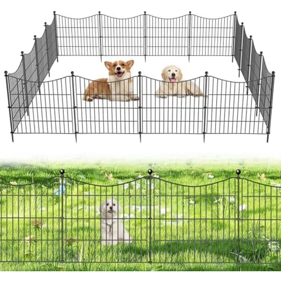 5 Panels No Dig Dog Fence Outdoor for Yard, 24 in(H) X 10 ft(L) Decorative Tall Garden Fence Animal Barrier, Rustproof Metal Wire Garden Edging and Borders, Temporary Fencing Stakes
