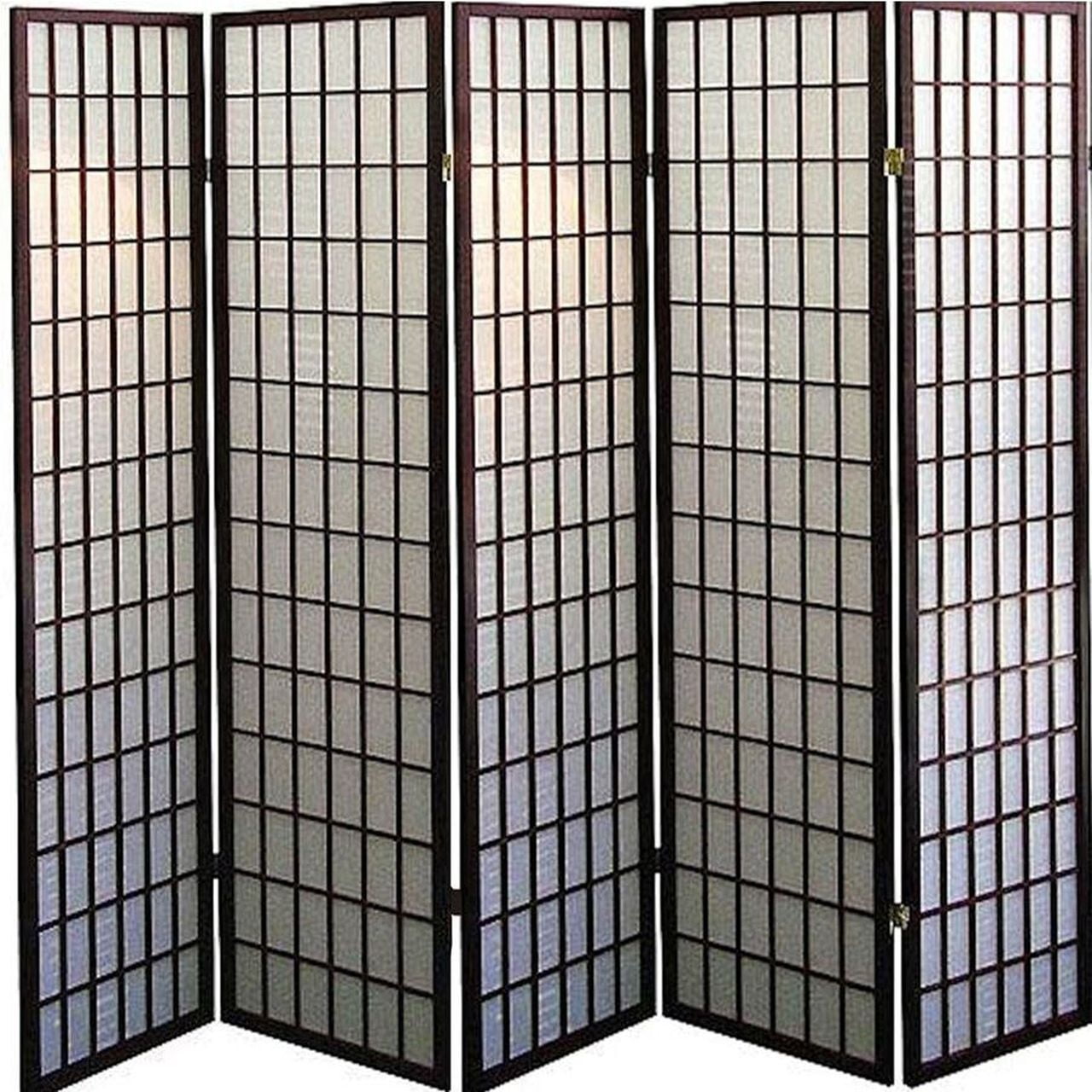 Espresso 5-Panel Shoji Style Folding Room Divider