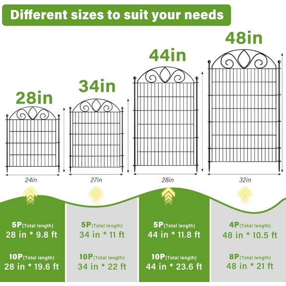 5 Panels No Tall Garden Fence with Gate - 34" H X 11' L Rustproof Metal Dog Fence Outdoor for Yard, Decorative Animal Barrier Fence for Pet, Garden Border,