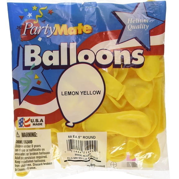 5" Partymate Latex Balloons Lemon Yellow 50ct Made In USA