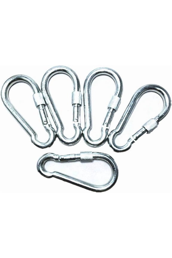 5 Pc 4.5" Big Heavy Duty 750LBS Stainless Steel Non Rust Spring Snap Keychain Clip Hook Carabiner Screw Lock Key Ring Hook with Spring Loaded Gate,Outdoor, Camping, Traveling, Hiking etc