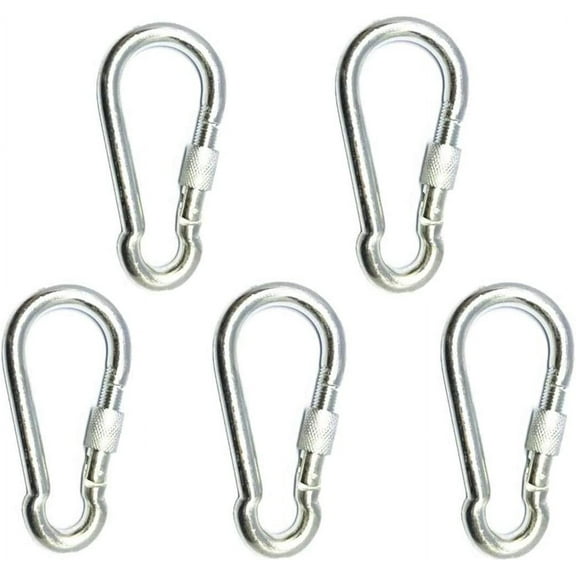5 Pc 4.5" Large Big Heavy Duty 750LB Zinc-Galvanized Steel Non Rust Spring Snap Keychain Clip Hook Carabiner Screw Lock Key Hook with Spring Loaded Gate, Outdoor, Hiking, & Camping