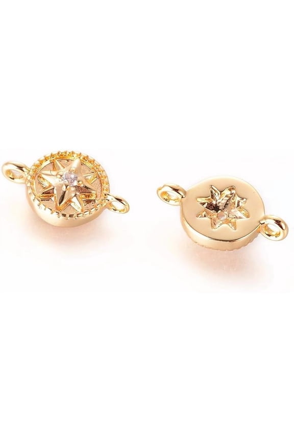 5 Pc Compass Shape Links Brass Links Real 18K Gold Plated with Cubic Zirconia Link Charms Jewelry Pendant Charms Linking Connectors Charm for DIY Dangle Earrings Bracelets Jewelry Making Findings