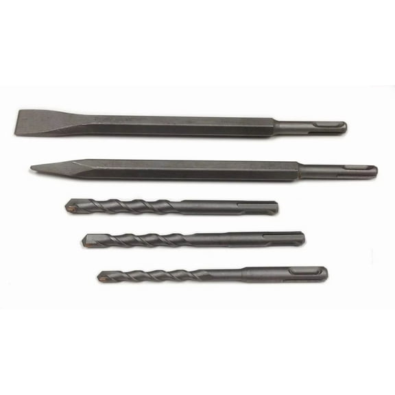 5 Pc Hammer Drill Bit Set Sds Plus Masonry Concrete Bull Point Flat Chisel Steel