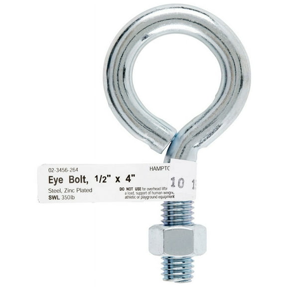 5 Pc, Hampton 1/2 In. X 4 In. L Zinc-Plated Steel Eyebolt Nut Included