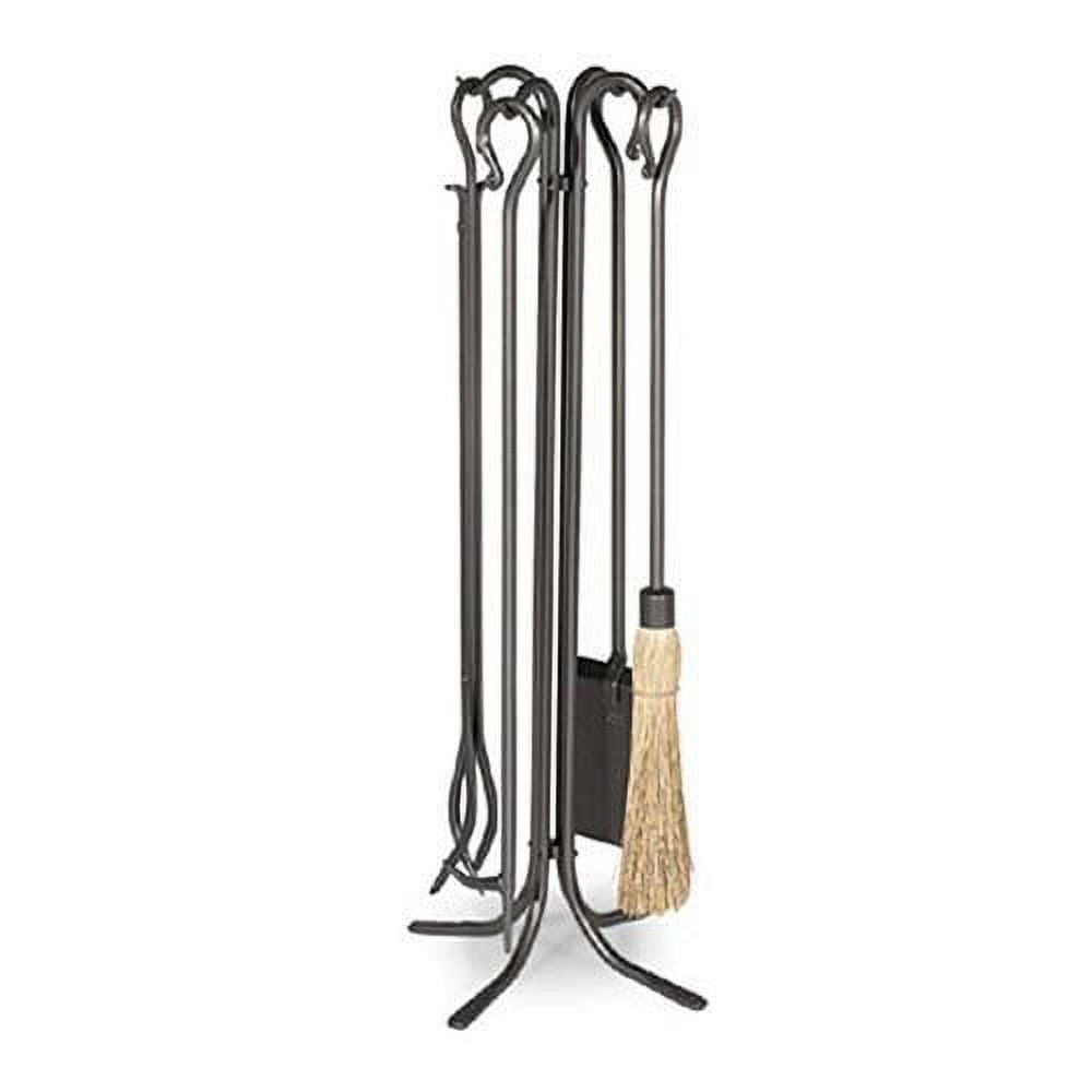 Tall Vintage Iron Hand-Forged Fireplace Tool Set with Stand