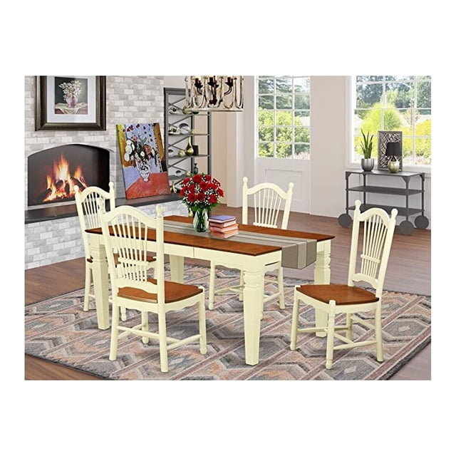 5 Pc Kitchen table set with a Dinning Table and 4 Wood Dining Chairs in ...