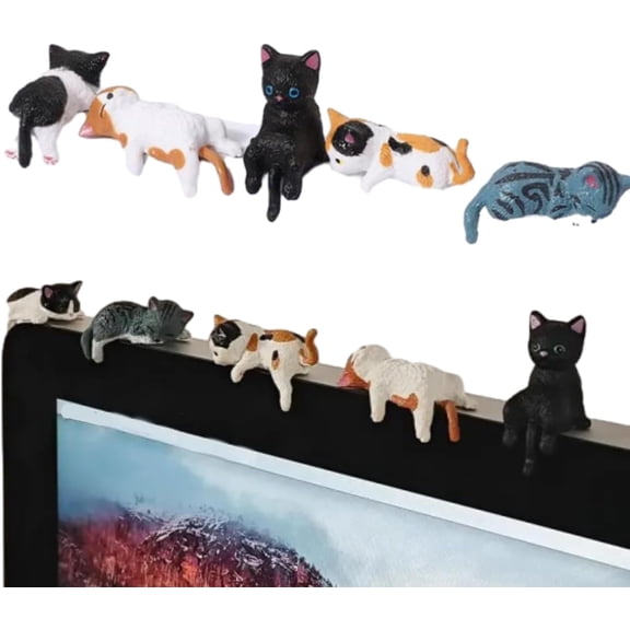 5 Pc Mini Cat Figurines Set, Resin Kittens for Monitor & Desk, Garden Decor