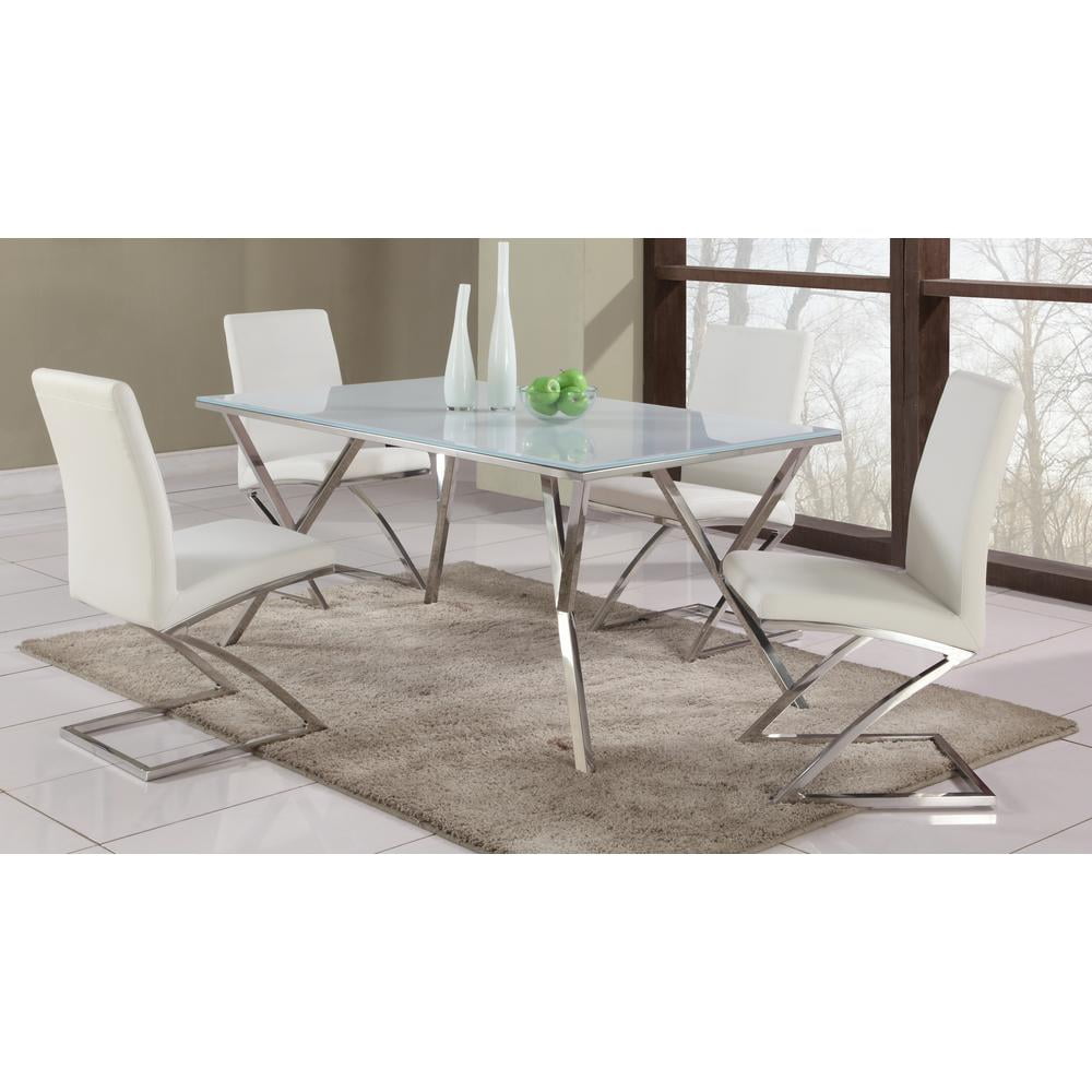 Modern White Starphire Glass Dining Set with Stainless Steel Frame