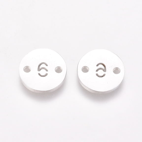 5 Pc Num.6 Shape Links Resistant Numbers 304 Stainless Steel Links Flat Round with Num.6 Link Charms Jewelry Pendant Charms