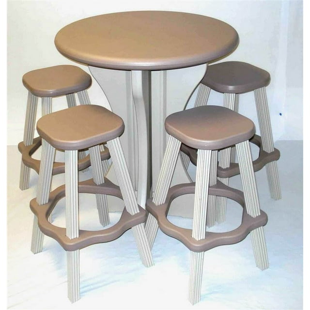 Leisure Accents Bistro Set, 30" Round Table with 4 Stools, Taupe