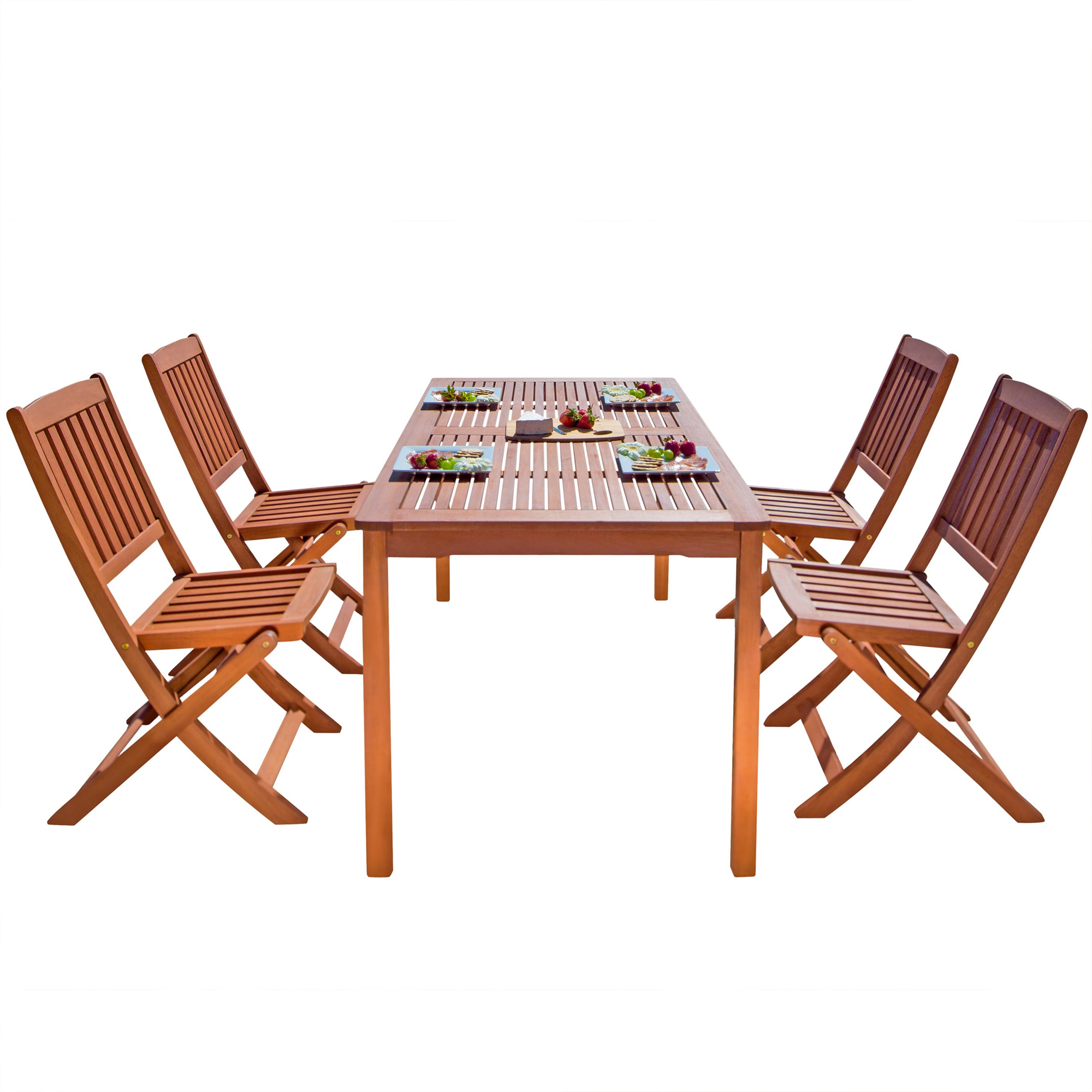 5Pc Outdoor Patio Dining Set with Classic Table & Folding Chairs