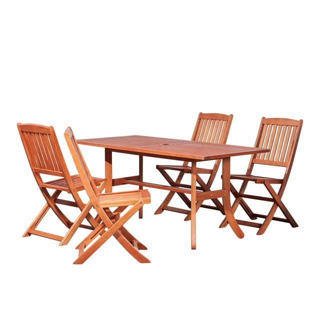 5-pc Outdoor Patio Dining Set With Curving Leg Table & Folding Chairs 