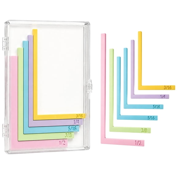 5 Pc Paper Crafting Alignment Guides with Storage Case, Color-Coded L-Shaped Ruler Tools with Size Tabs, Precision Layering and Matting Spacers for Card Making Scrapbooking