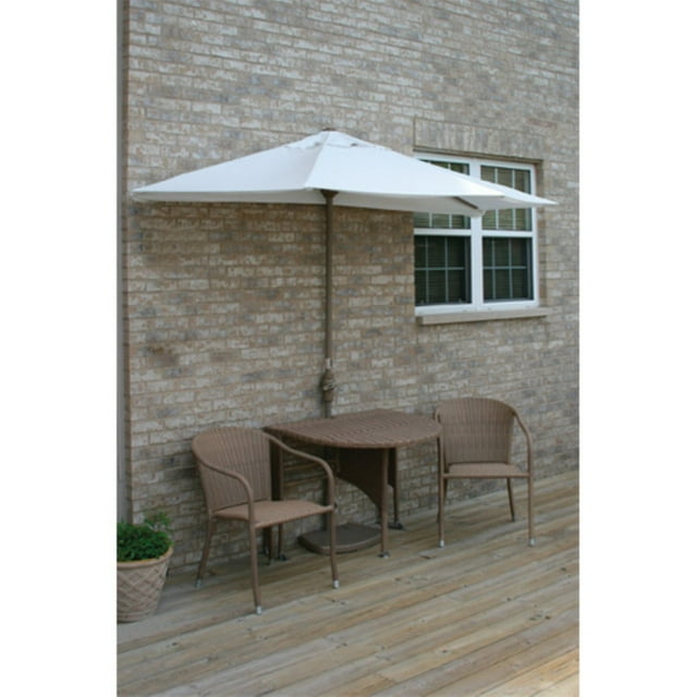 TERRACE MATES ADENA All-Weather Wicker Coffee Color Table Set w/ 7.5'-Wide OFF-THE-WALL BRELLA - Natural Olefin Canopy