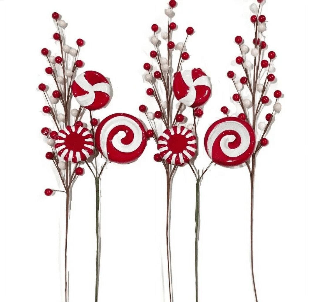 5 Pc Set Christmas Picks and Sprays, Artificial Christmas Candy