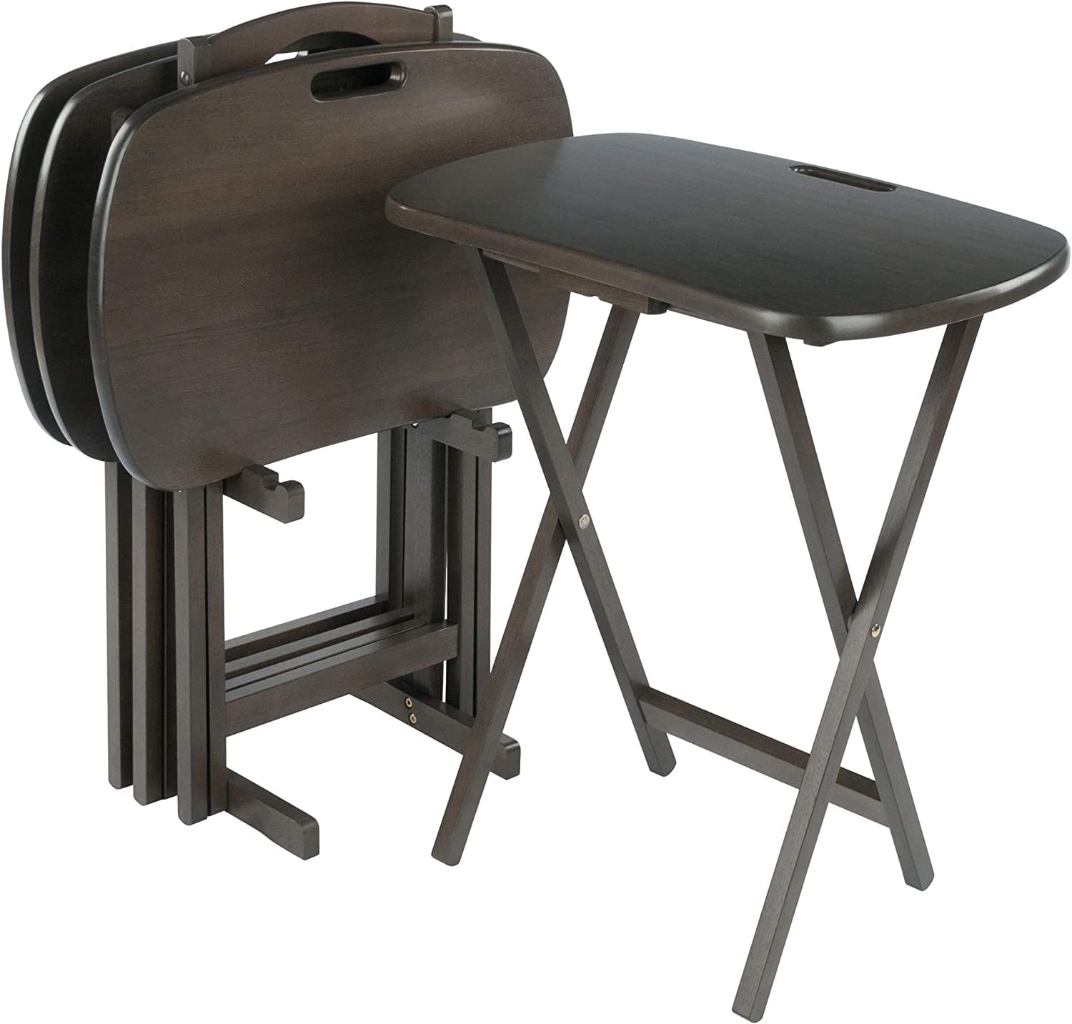 Oyster Gray 5-Piece Contemporary Wood Snack Table Set with Storage Stand