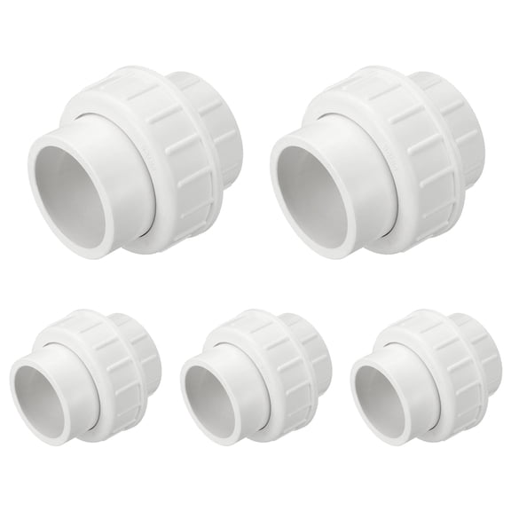 5 Pcs 1 1/2" PVC Union Pipe Fitting, Schedule 40 Furniture Grade Slip Union Coupling Fitting with EPDM O-Ring for Plumbing Systems Irrigation Projects, Socket x Socket White
