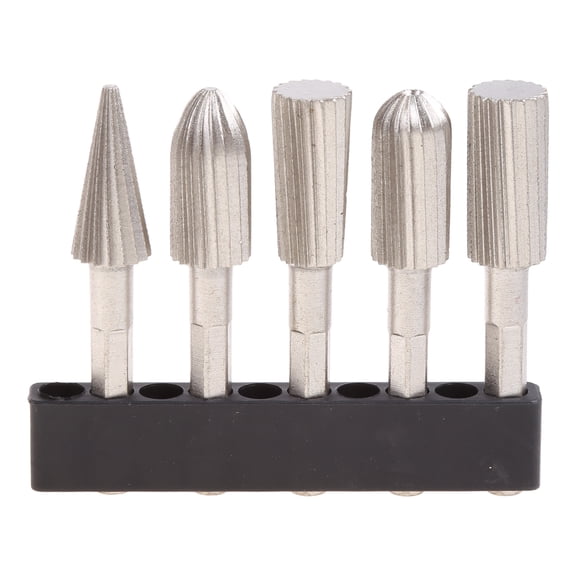5 Pcs 1/4"/6.35mm Shank Grinder Drill Bit Set Rotary Rasp Cutter Files H.S.S. Burrs Rotary File for Carving Woodworking