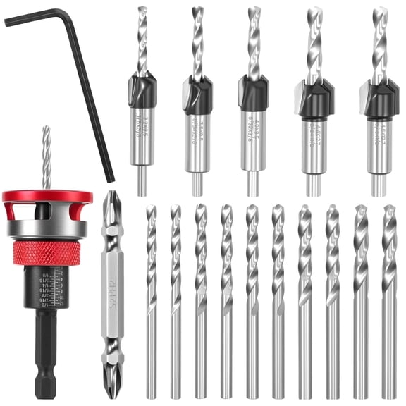 5 Pcs 1/4 Inch Hex HSS Countersink Bit Set Professional Precision Boring1set)