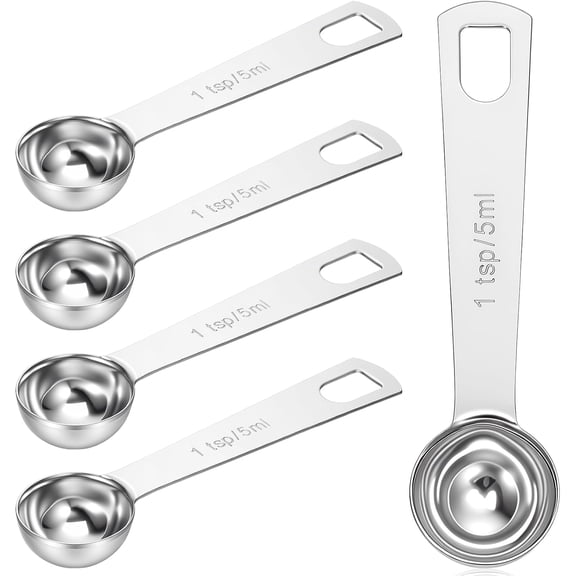 5 Pcs 1 Teaspoon Measuring Spoons, 5 ml/1Tsp/1/3 Tablespoon/5 cc Stainless Steel Measuring Spoon Metal Single Measure Scoop for Kitchen Cooking & Baking