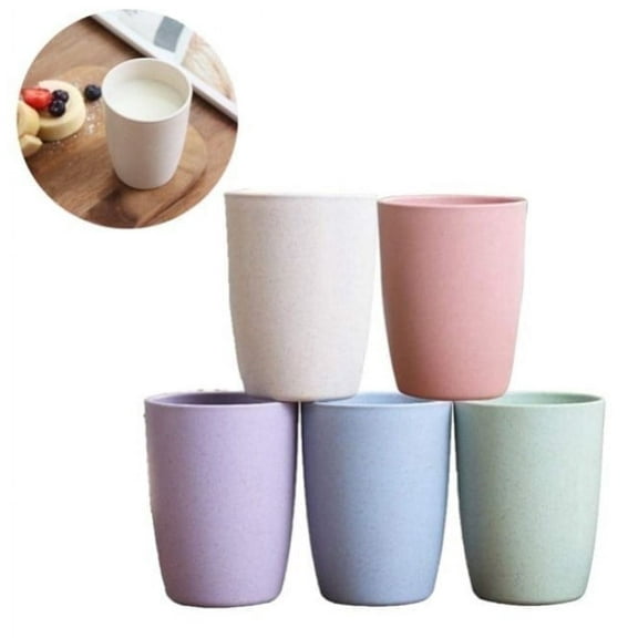 5 Pcs 10 OZ Wheat Straw Cup,5 Colors Reusable Drinking Cup,Eco-Friendly Microwave Safe Cup,Unbreakable Stackable Tumbler for Party,Lightweight BPA Free Healthy Tumbler Set