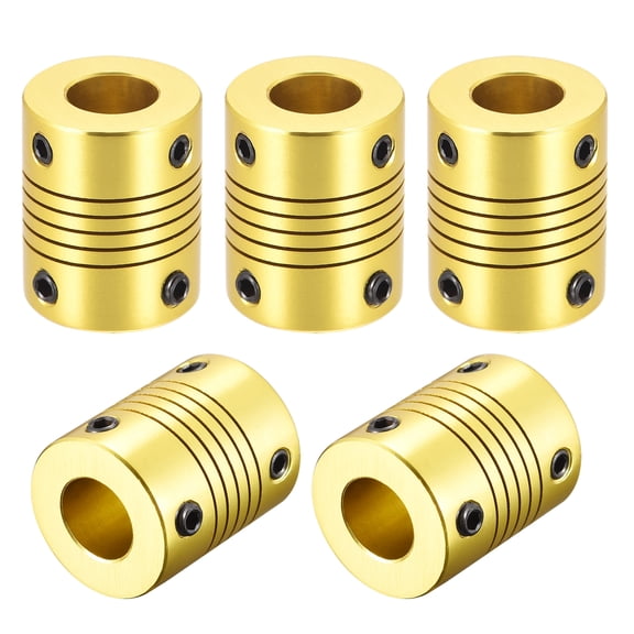 5 Pcs 10mm to 10mm Aluminum Alloy Shaft Coupling Flexible Coupler L25xD20,Golden Tone