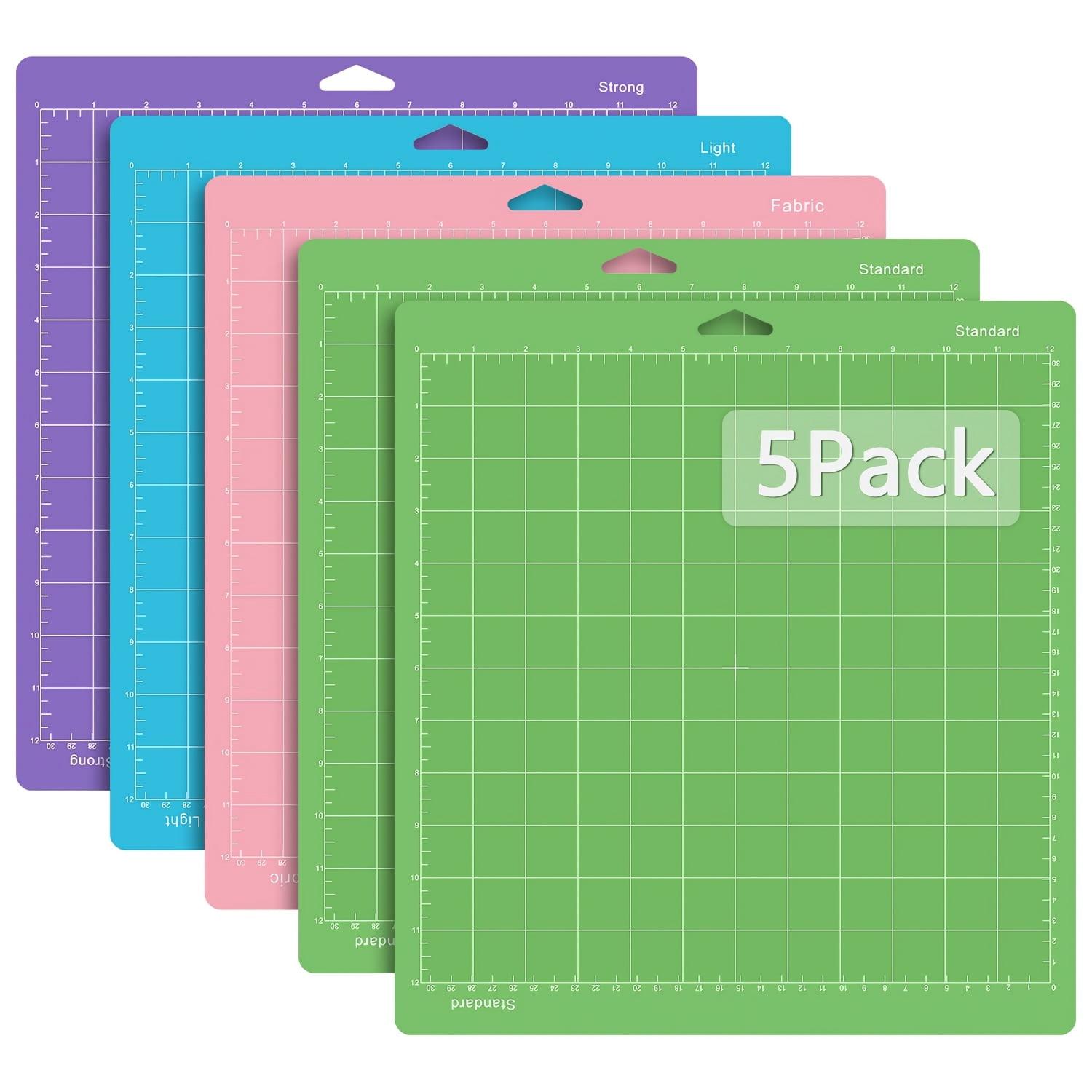 5 Pcs 12x12 Cutting Mat Set, Adhesive Non Slip Craft Cutting Mats with Light Standard Strong Fabric Grip, Grid Alignment Board for Paper Fabric Vinyl DIY Craft Cutting Tools