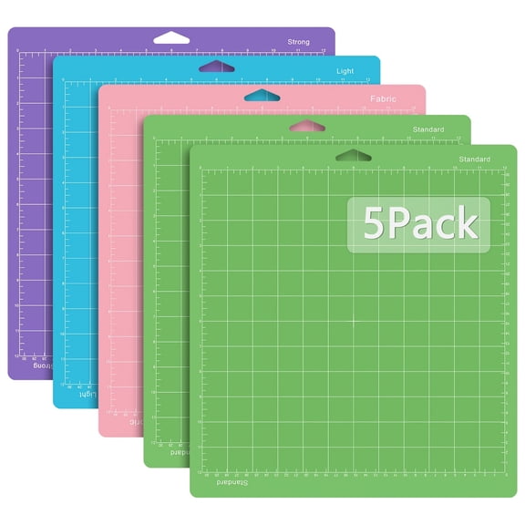 5 Pcs 12x12 Cutting Mat Set, Adhesive Non Slip Craft Cutting Mats with Light Standard Strong Fabric Grip, Grid Alignment Board for Paper Fabric Vinyl DIY Craft Cutting Tools