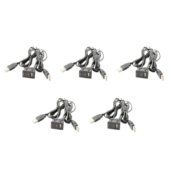 5 Pcs 150CM Car Dash Flush Mount 2 USB Port Panel Auto Boat Dual USB-TAPYC Extension Cable Adapter for