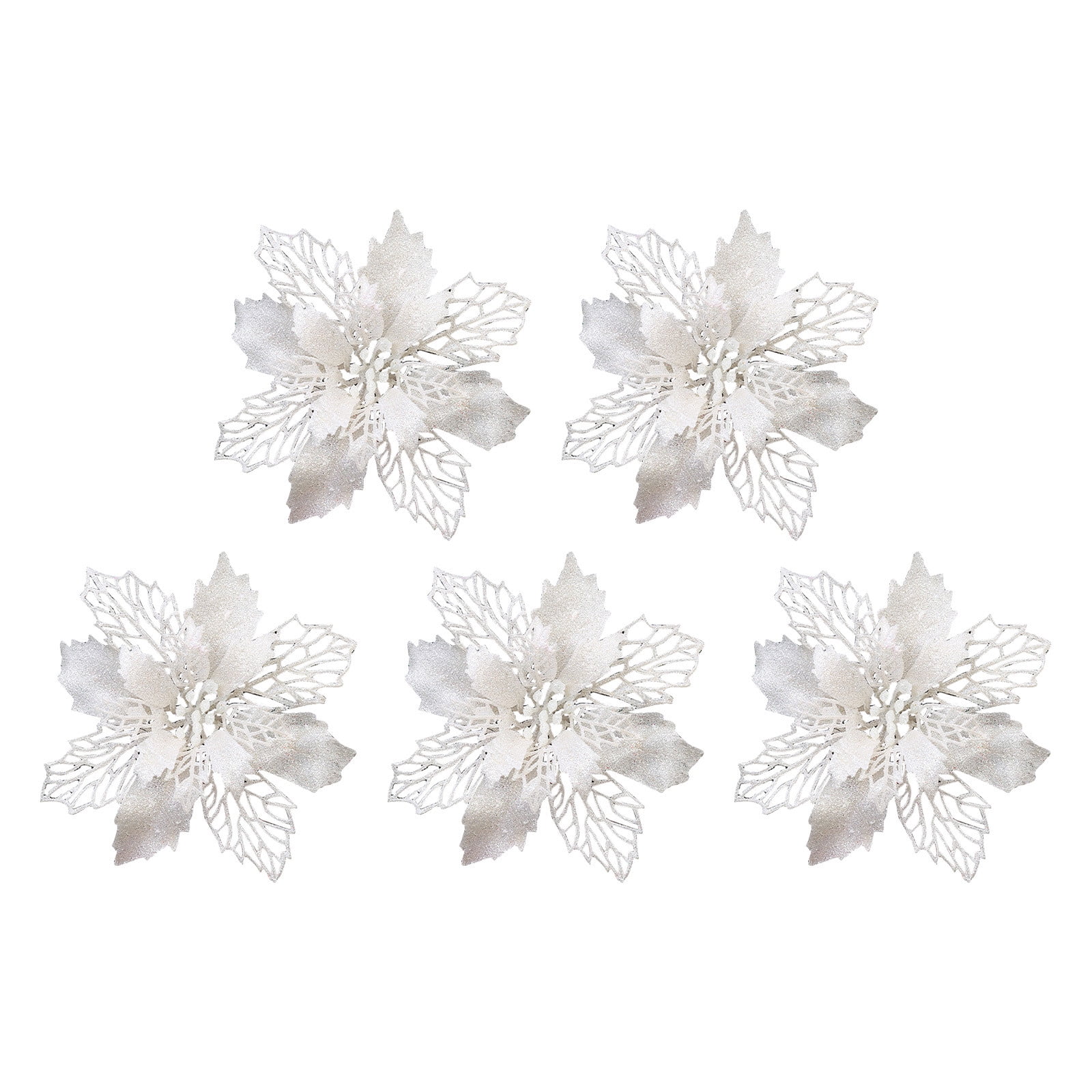 5 Pcs 15cm / 5.9in Poinsettia Artificial Flowers with Clips and Stems