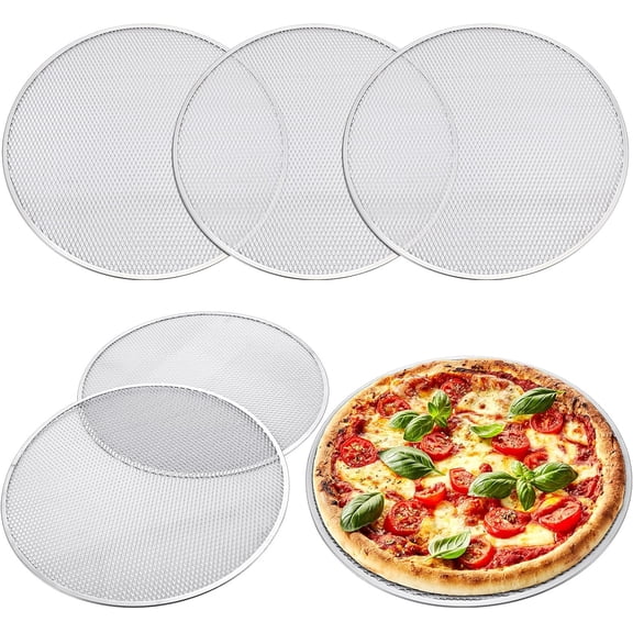 5 Pcs 16 Inch Pizza Pan with Holes Aluminum Mesh pizza Screen Seamless Round Tray for Oven Nonstick Baking Sheet for Kitchen Bakery Restaurant BBQ Party Cookware Supplies