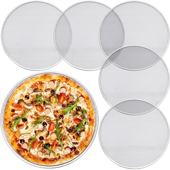 5 Pcs 18 Inch Pizza Pan with Holes Aluminum Mesh Pizza Screen Seamless Round Tray for Oven Nonstick Baking Sheet for Kitchen Bakery Restaurant BBQ Party Cookware Supplies