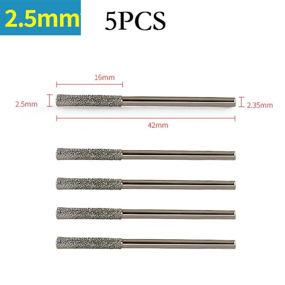 5 Pcs 2.5mm Diamond Coated Drill Bits 2.35mm Shank for Glass Jade Amber Glass