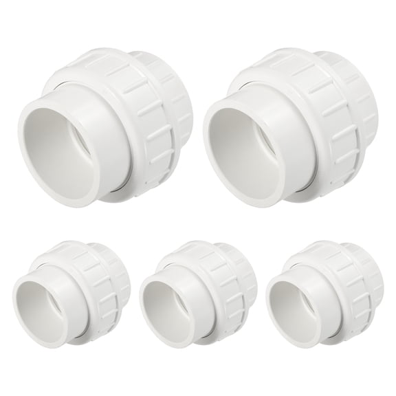 5 Pcs 2" PVC Union Pipe Fitting, Schedule 40 Furniture Grade Slip Union Coupling Fitting with EPDM O-Ring for Plumbing Systems Irrigation Projects, Socket x Socket White