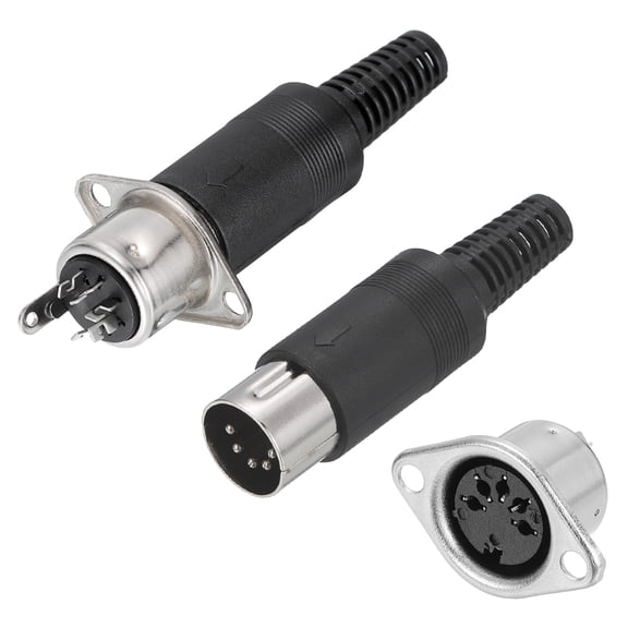 4 Pcs 5-Pin DIN Male Plug Connector+Female Adapter Recessed Socket Panel Mount