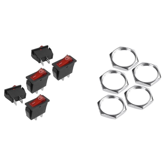 5 Pcs 2 Pin SPST Red Neon Light On/Off Rocker Switch with 5 Pcs Momentary ON/OFF Push Button Round SPST Switch