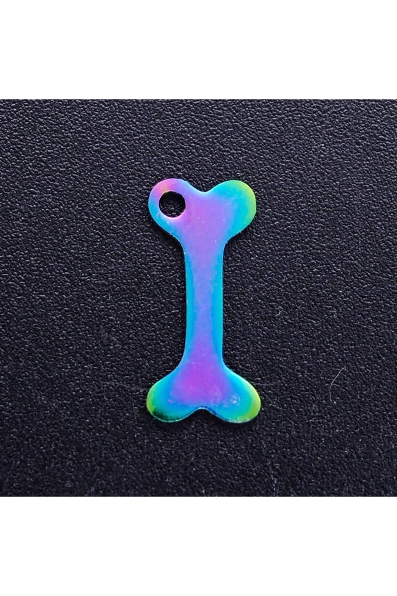 5 Pcs 201 Stainless Steel Pet Pendants Dog Bone Pendant Jewel Rainbow Color Pendant Charm for Women DIY Necklace Bracelet Earring Jewelry Craft Making 15x6.5x1mm Hole: 1.5mm
