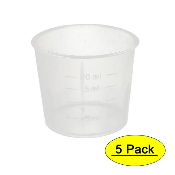 5 Pcs 20mL Laboratory Transparent Plastic Liquid Container Measuring Cup Beaker