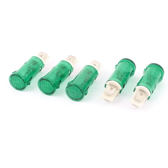 5 Pcs  220V 2 Terminal 13mm Recessed Green Indicator Pilot Light