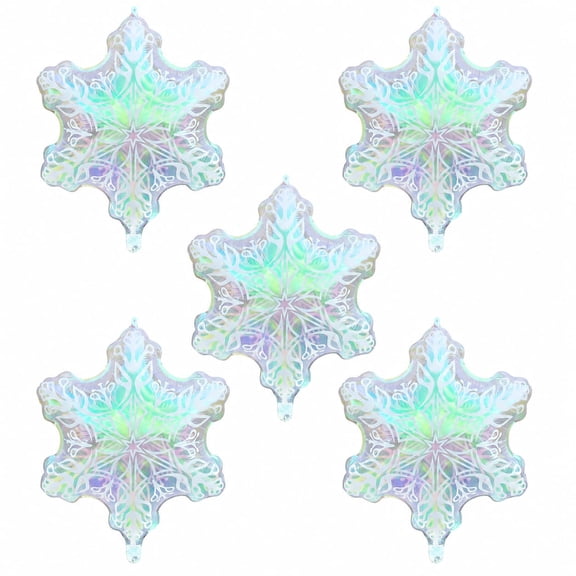 5 Pcs 24 inch Winter Theme Snow Foil Mylar Balloons, Clear Snowflake Foil Balloons, Versatile Snowflake Decorations for Winter Wonderland and Iridescent Birthday Decorations