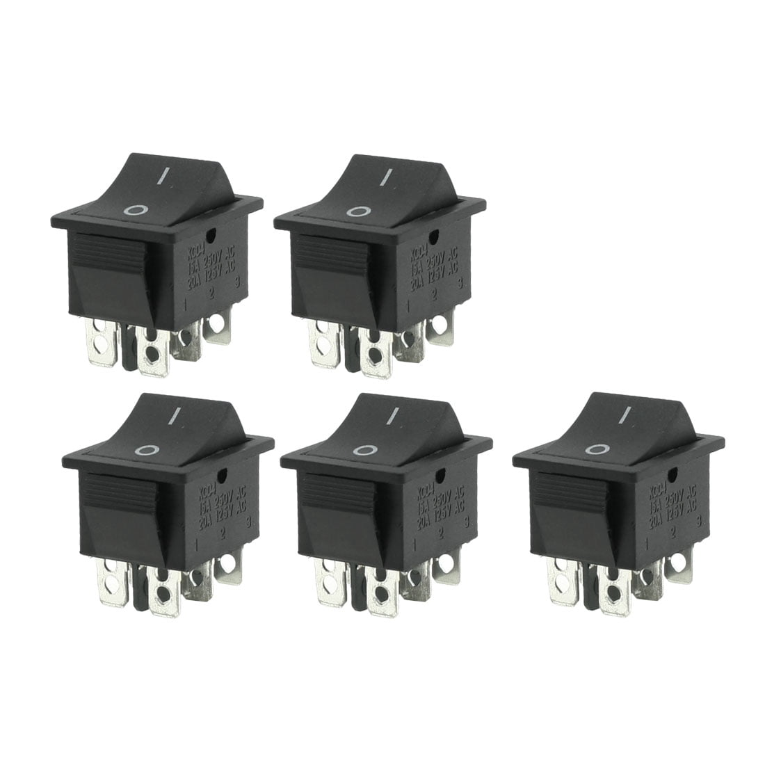 5 Pcs 250V 15A 125V 20A 6 Pin DPDT Black On/Off/On Rocker Switch ...