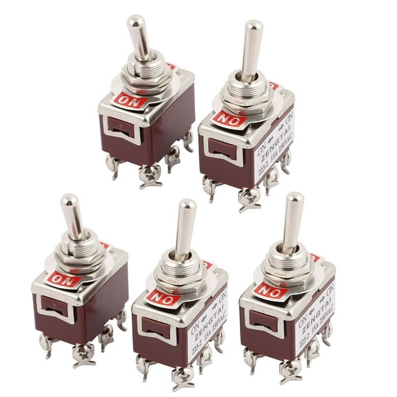 5 Pcs 250V 15A 6 Terminal ON-ON 2 Position DPDT Latch Toggle Switch